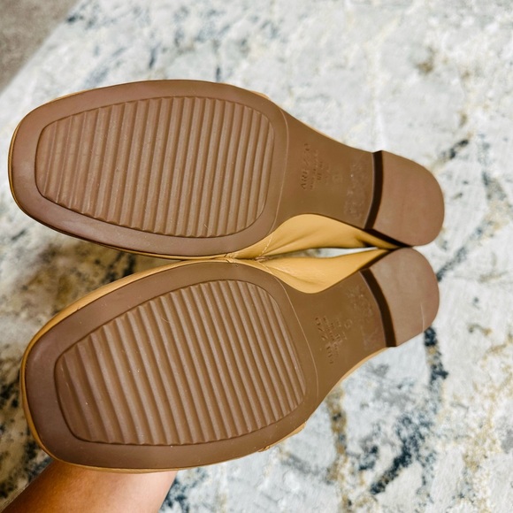 Arezzo women’s tan neutral color leather loafer with large gold buckle accent - Picture 5 of 13